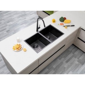 Gun Metal Grey Stainless Steel Handmade Double Bowls Top/Undermount Kitchen/Laundry Sink 820x457x230mm